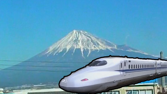新幹線に乗って富士山を見る